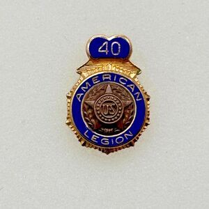 American Legion 40 Year Membership Pin 10K Gold Filled Blue Enamel Screw Back